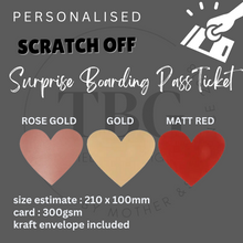Load image into Gallery viewer, Personalised SCRATCH OFF reveal Surprise Boarding Pass Ticket Birthday Anniversary X'mas Holiday Gift Card