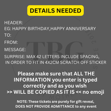 Load image into Gallery viewer, Personalised SCRATCH OFF reveal Surprise Birthday Anniversary X'mas Gift Cards