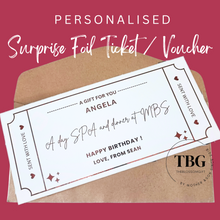 Load image into Gallery viewer, Personalised Surprise Foil Ticket / Voucher Birthday Anniversary X'mas Gift Card