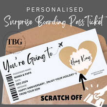 Load image into Gallery viewer, Personalised SCRATCH OFF reveal Surprise Boarding Pass Ticket Birthday Anniversary X'mas Holiday Gift Card