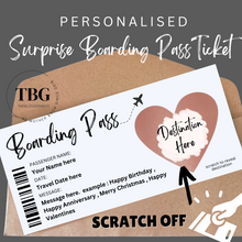 Load image into Gallery viewer, Personalised SCRATCH OFF reveal Surprise Boarding Pass Ticket Birthday Anniversary X'mas Holiday Gift Card