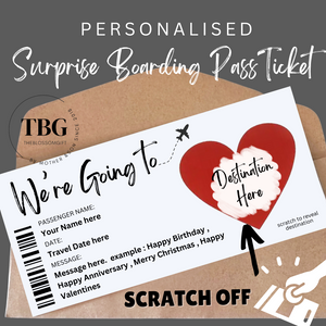 Personalised SCRATCH OFF reveal Surprise Boarding Pass Ticket Birthday Anniversary X'mas Holiday Gift Card