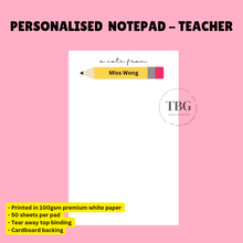 Load image into Gallery viewer, Personalised Notepad - Pencil - REGULAR 4 x 6 inches