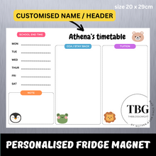 Load image into Gallery viewer, Personalised/Customised SCHOOL TIMETABLE /TUITION Fridge Magnet White Board Magnetic
