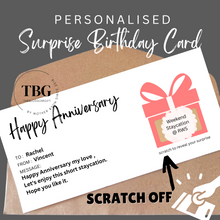 Load image into Gallery viewer, Personalised SCRATCH OFF reveal Surprise Birthday Anniversary X'mas Gift Cards
