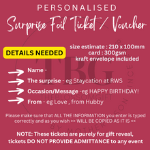 Load image into Gallery viewer, Personalised Surprise Foil Ticket / Voucher Birthday Anniversary X'mas Gift Card