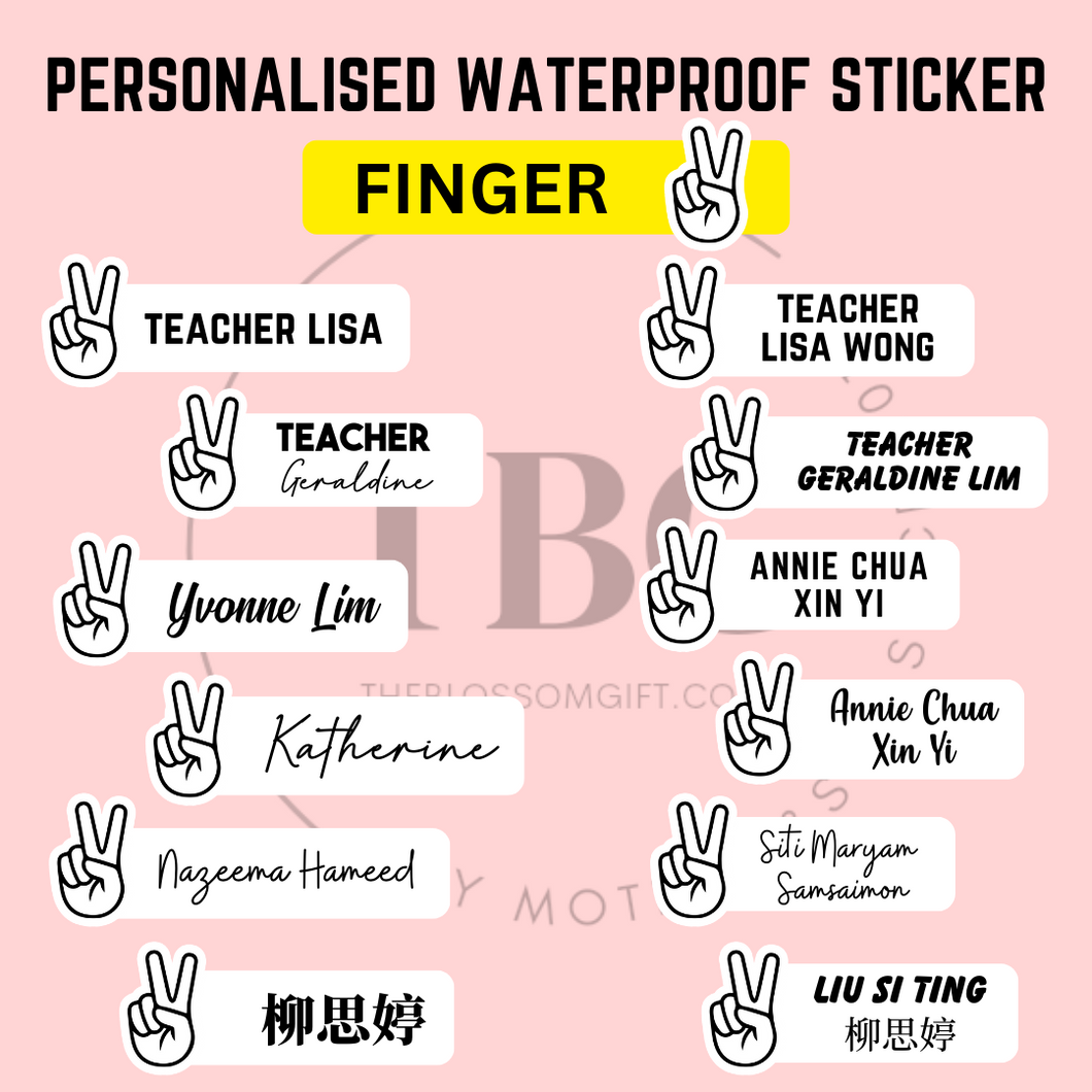 Personalised Waterproof Sticker (FINGER) 1 set 3 size