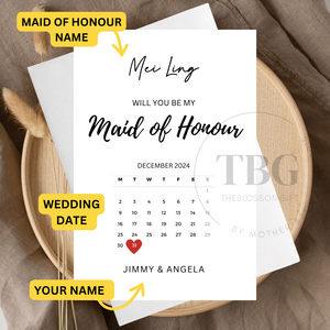 Personalised / Customized DATE Greeting Cards for Bridesmaid , Groomsman