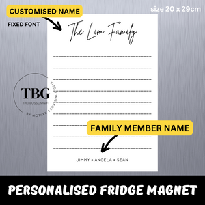 Personalised/Customised Fridge THE FAMILY + NAME White Board Magnetic