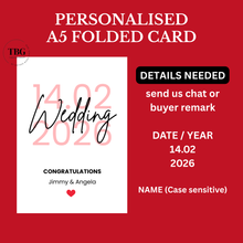 Load image into Gallery viewer, Personalised wedding card date and name