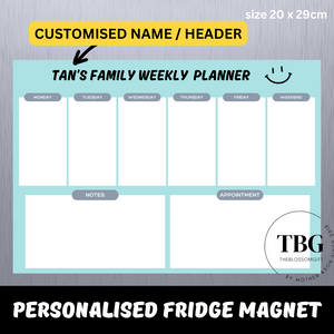 Personalised/Customised Fridge Magnet Planner Note White Board Magnetic