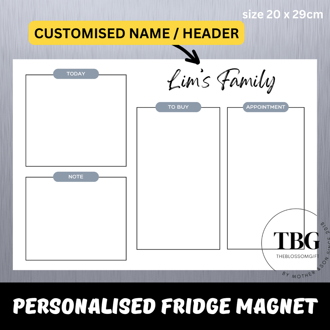 Personalised/Customised Fridge Magnet FAMILY NAME Note White Board Magnetic