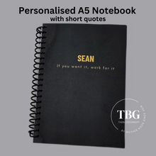 Load image into Gallery viewer, Personalised Notebook | NAME+ QUOTES- FOILED -A5- Lined