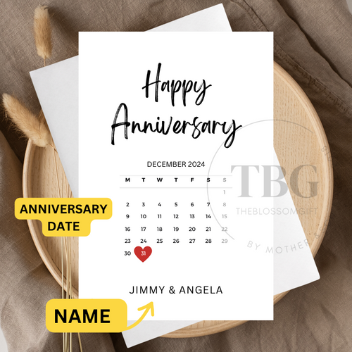 Personalised / Customized DATE Greeting Cards for Anniversary