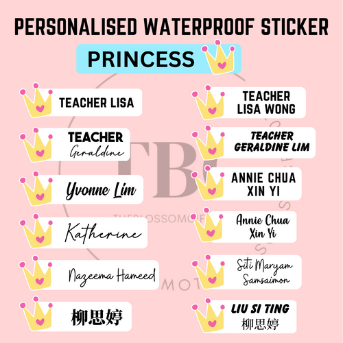 Personalised Waterproof Sticker (PRINCESS) 1 set 3 size