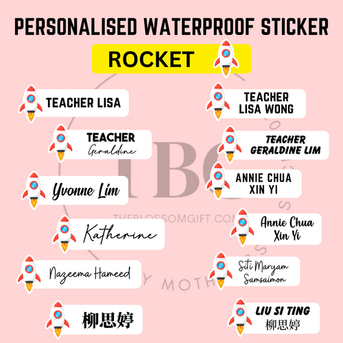 Personalised Waterproof Sticker (ROCKET) 1 set 3 size