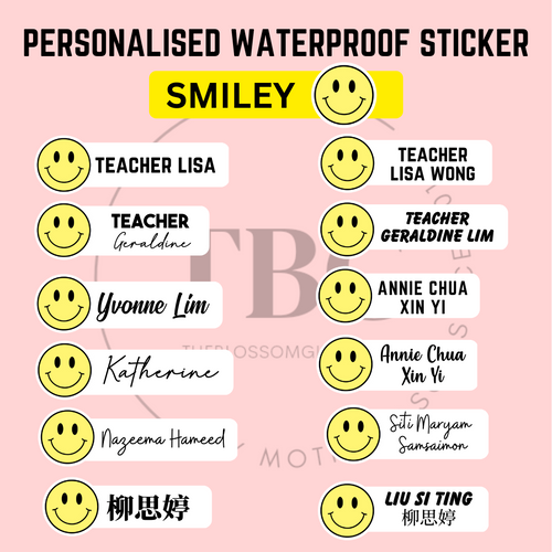 Personalised Waterproof Sticker (SMILEY) 1 set 3 size