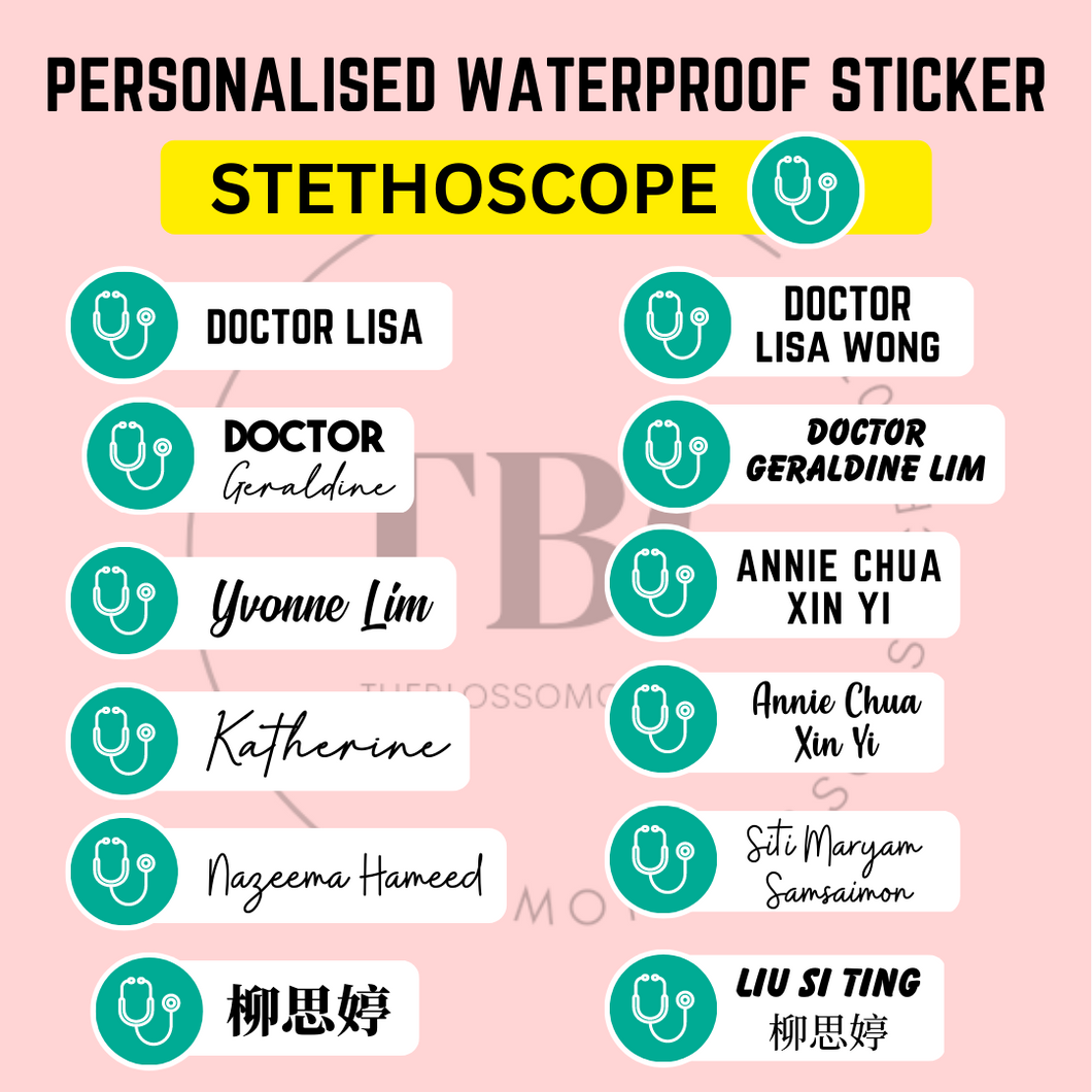 Personalised Waterproof Sticker (STETHOSCOPE) 1 set 3 size