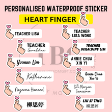 Load image into Gallery viewer, Personalised Waterproof Sticker (HEART FINGER) 1 set 3 size