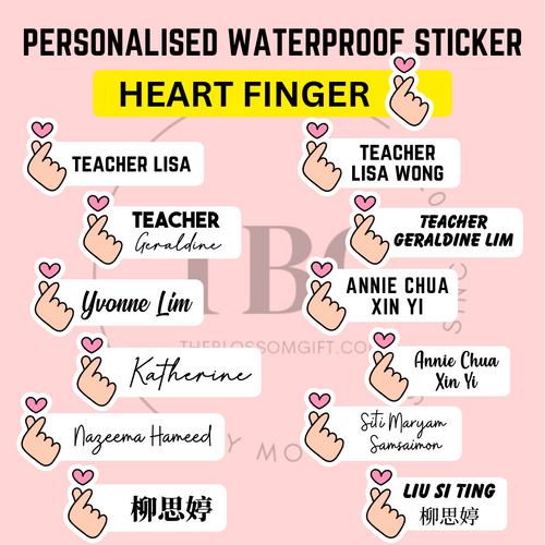 Personalised Waterproof Sticker (HEART FINGER) 1 set 3 size