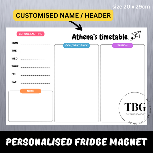 Personalised/Customised SCHOOL TIMETABLE /TUITION Fridge Magnet White Board Magnetic