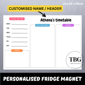 Personalised/Customised SCHOOL TIMETABLE /TUITION Fridge Magnet White Board Magnetic