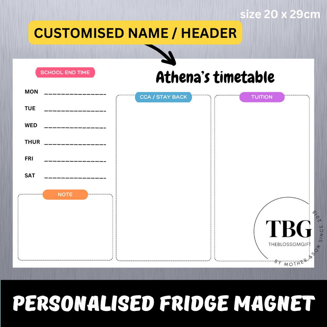 Personalised/Customised SCHOOL TIMETABLE /TUITION Fridge Magnet White Board Magnetic