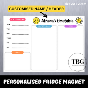 Personalised/Customised SCHOOL TIMETABLE /TUITION Fridge Magnet White Board Magnetic