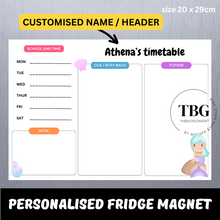 Load image into Gallery viewer, Personalised/Customised SCHOOL TIMETABLE /TUITION Fridge Magnet White Board Magnetic