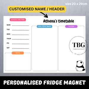 Personalised/Customised SCHOOL TIMETABLE /TUITION Fridge Magnet White Board Magnetic