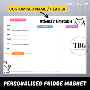 Personalised/Customised SCHOOL TIMETABLE /TUITION Fridge Magnet White Board Magnetic