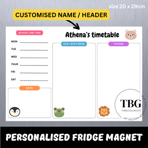 Personalised/Customised SCHOOL TIMETABLE /TUITION Fridge Magnet White Board Magnetic