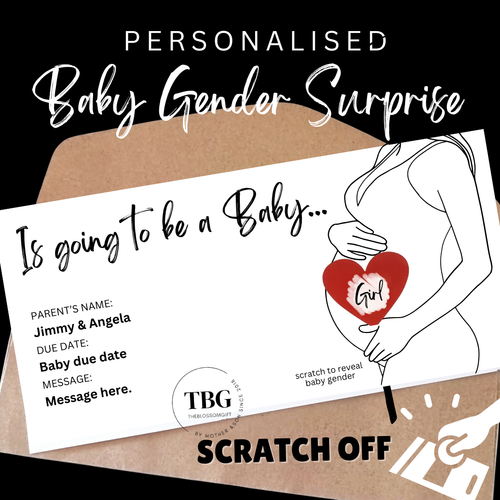 Personalised SCRATCH OFF BABY GENDER  reveal Surprise Card