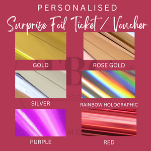 Personalised Surprise Foil Ticket / Voucher Birthday Anniversary X'mas Gift Card