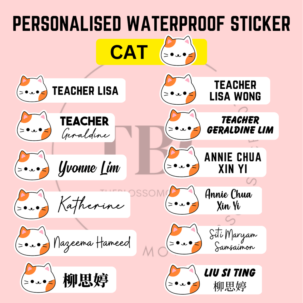 Personalised Waterproof Sticker (CAT) 1 set 3 size