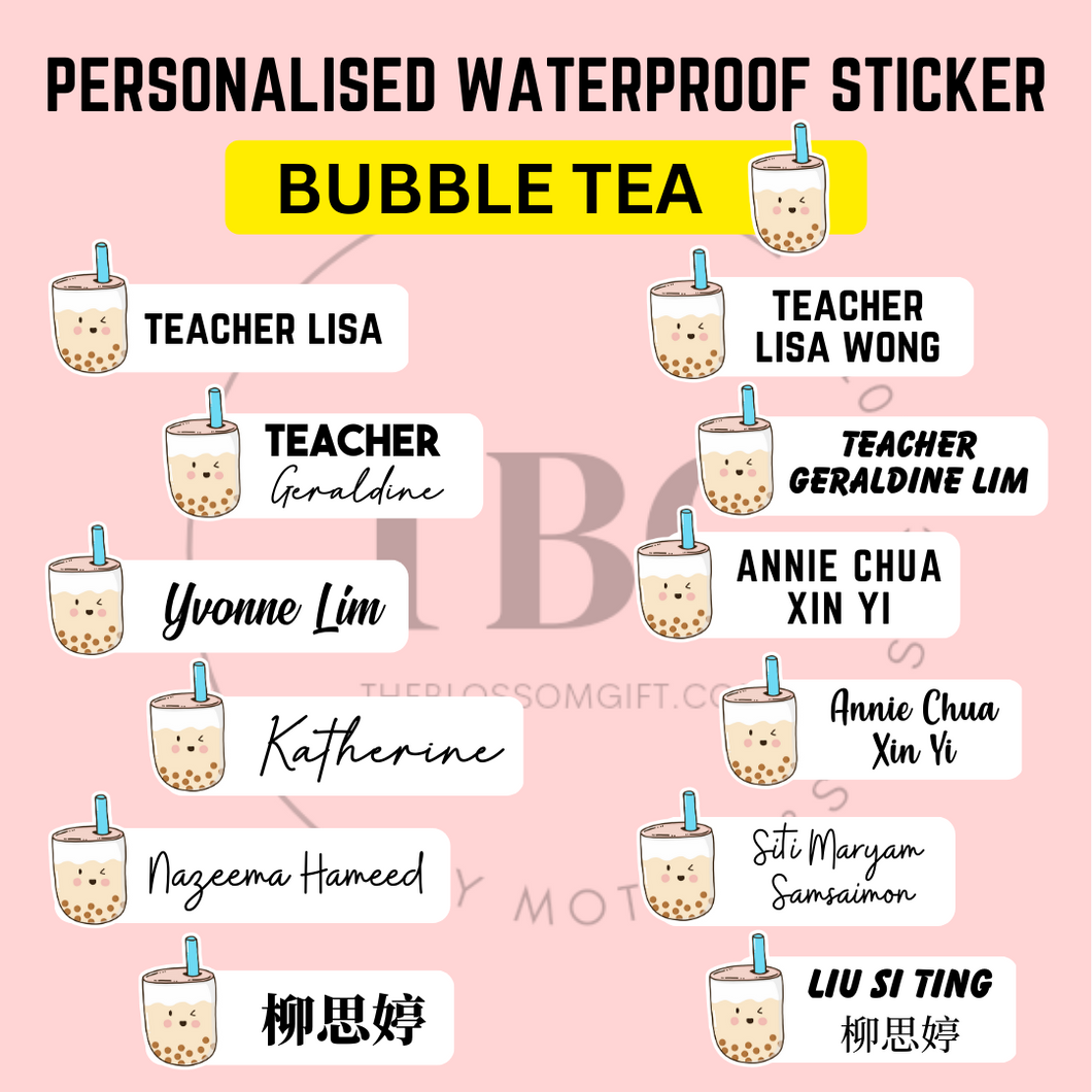 Personalised Waterproof Sticker (BUBBLE TEA) 1 set 3 size