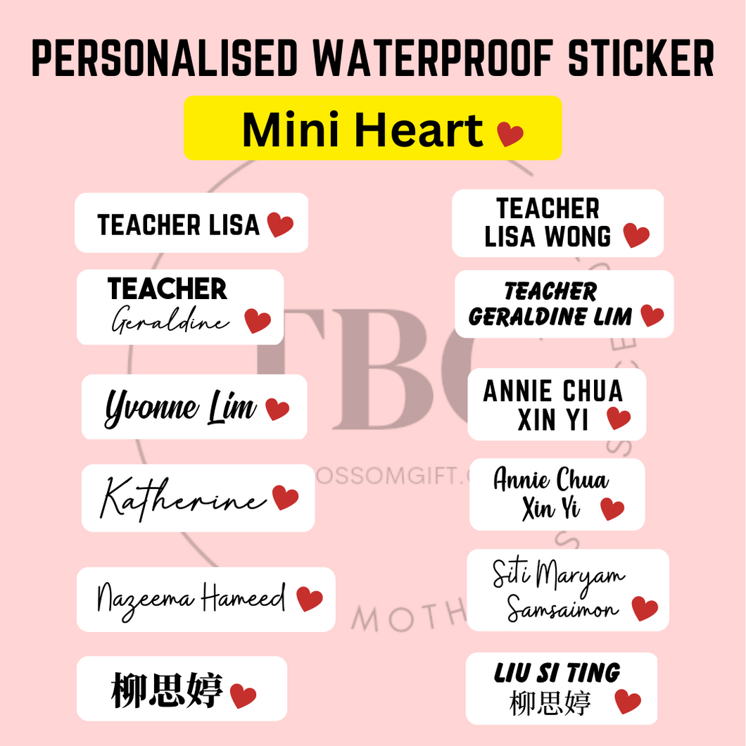 Personalised Waterproof Sticker (MINI HEART) 1 set 3 size
