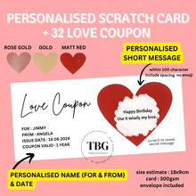 Load image into Gallery viewer, Personalised SCRATCH OFF card + 32 Love Coupon