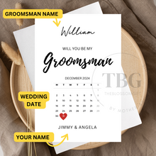 Load image into Gallery viewer, Personalised / Customized DATE Greeting Cards for Bridesmaid , Groomsman