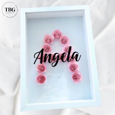 pink flower with white background with black vinyl text . Font C