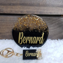 Load image into Gallery viewer, Black w Gold Flakes Key Chain - The Blossom Gift
