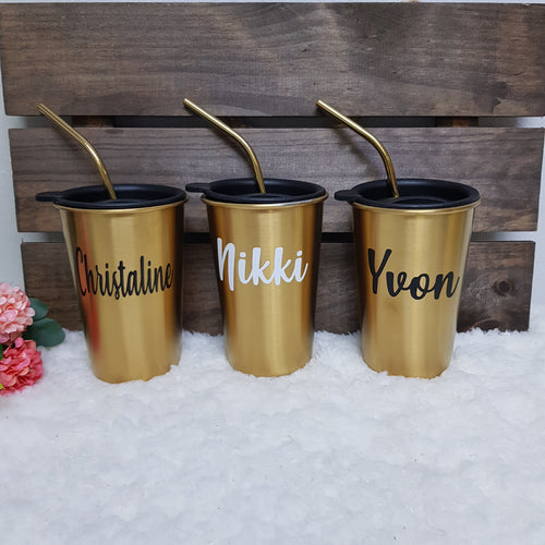 Personalised Stainless Steel Tumbler with Straw - The Blossom Gift