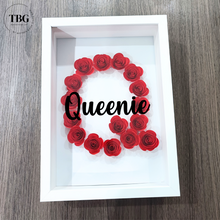 Load image into Gallery viewer, Red flower with white background with black vinyl text . Font B