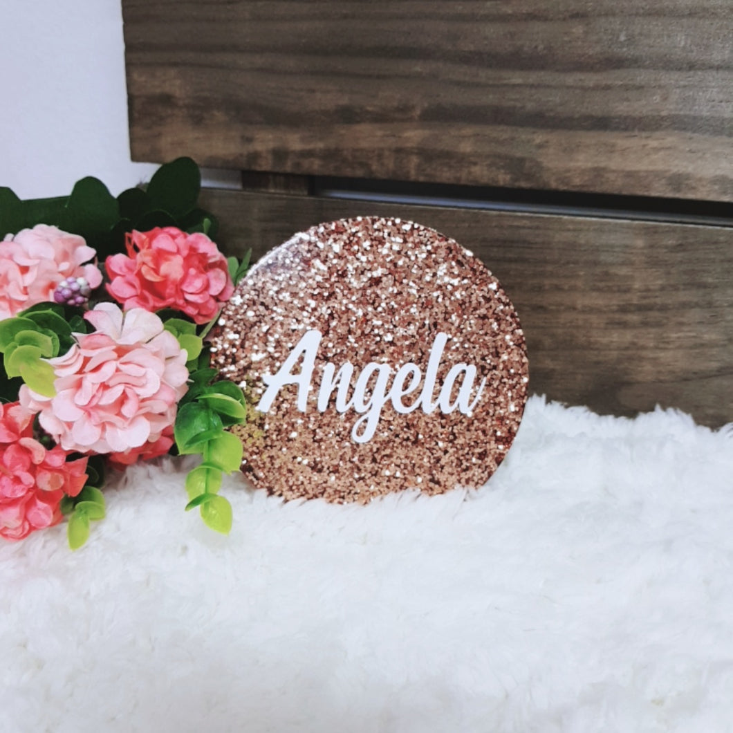 Rose Gold Glitter Personalised  Coaster - The Blossom Gift