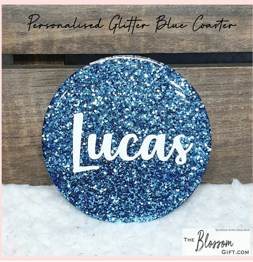 Blue Glitter Personalised Coaster