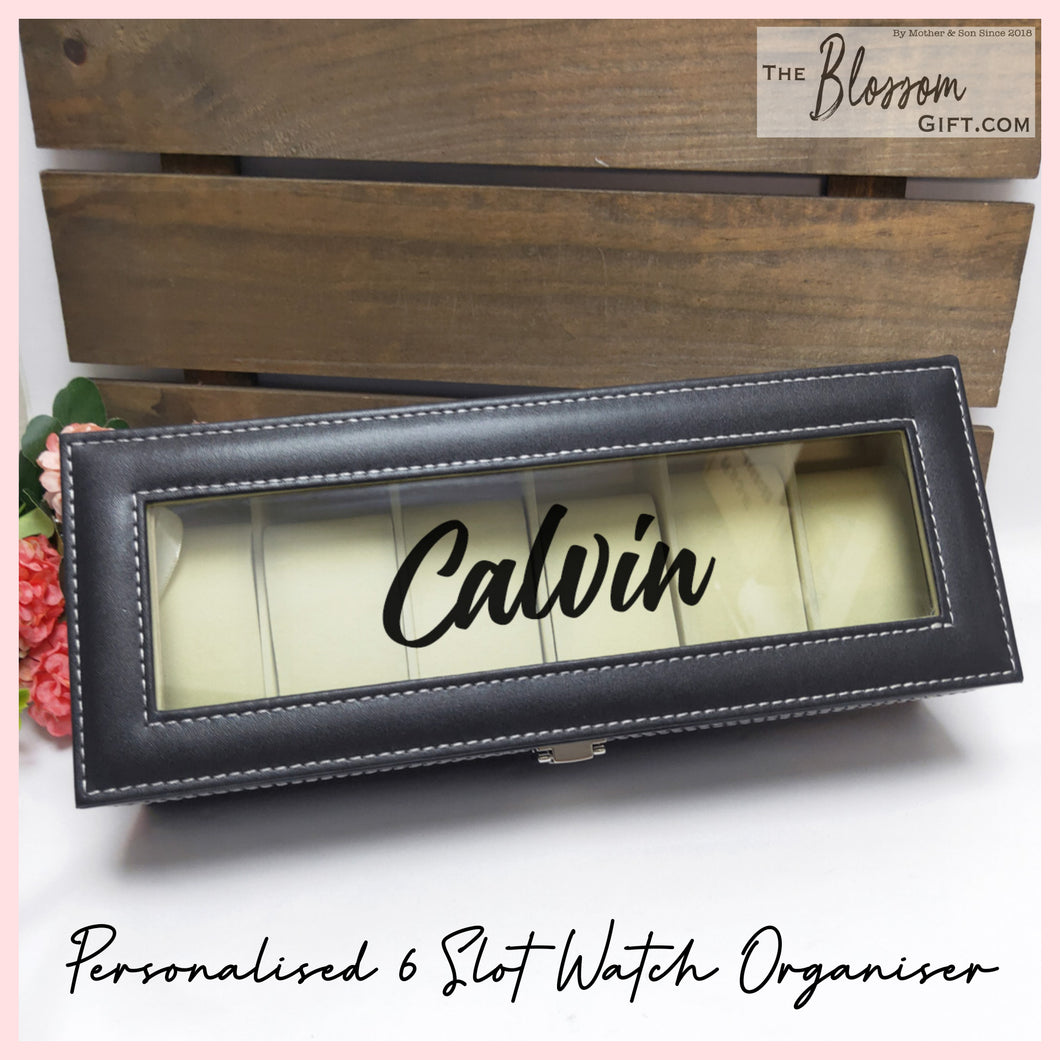 Personalised 6Slot Watch Organiser - BLACK